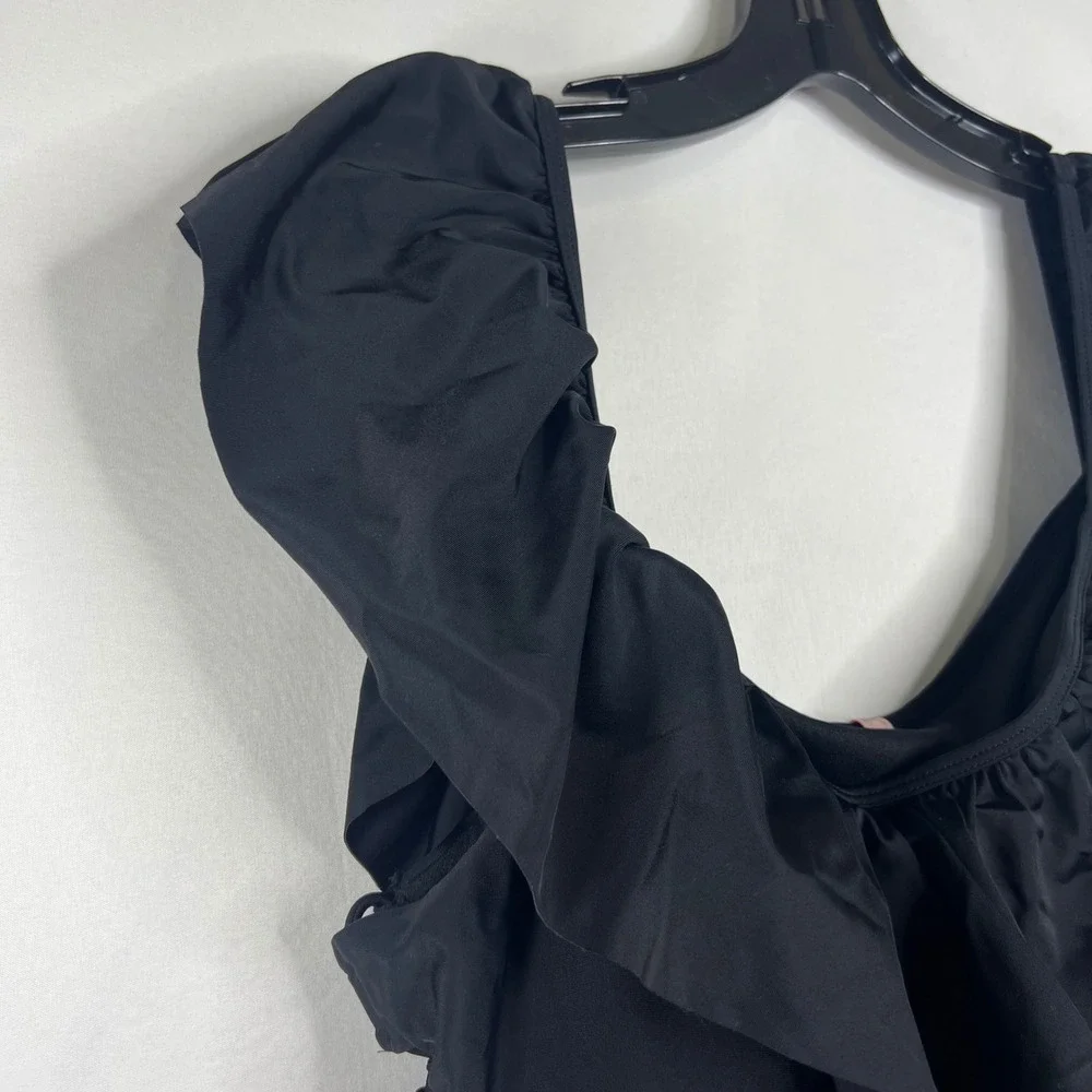 NEW Lace Up Black One Piece Swimsuit Womens 3X Ruffle Sexy Plus Size‎ Beachwear